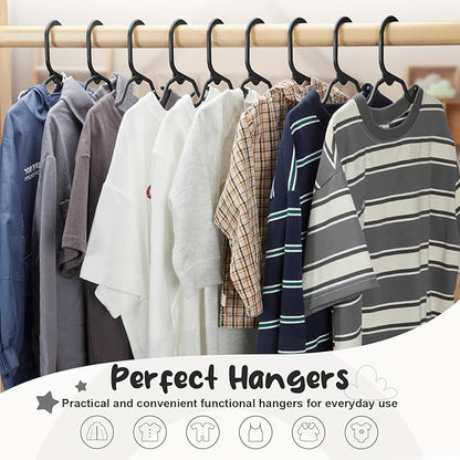 HOUSE DAY Premium Baby Hangers 60 Pack, 11 Inch Kids Plastic Hangers Black, Slim Childrens Hangers for Infant, Toddler, and Child Clothes, Durable Baby Clothes Hangers for Closet