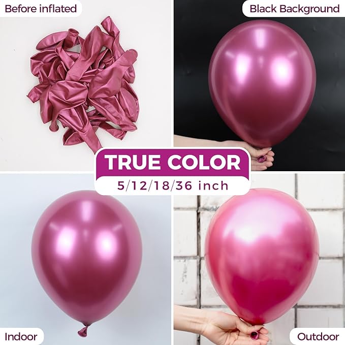 Bezente Metallic Hot Pink Latex Party Balloons - 100 Pack 12 inch Round Helium Metallic Pink Magenta Fushsia Balloons for Bachelorette Gender Reveal Birthday Wedding Anniversary Party Decorations