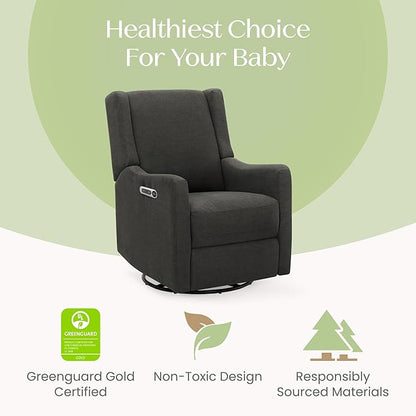 Delta Children Mercer Electronic Power Recliner and Swivel Glider with USB and Type-C Ports in LiveSmart Performance Fabric - Water Repellent & Stain Resistant, Dark Grey