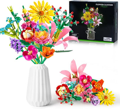 756 PCS Flower Bouquet Building Sets - 11 Kinds of Building Block Flowers, Botanical Collection Crafts Set for Home Office Decoration, Valentines Day for Adults Girl, No Vase