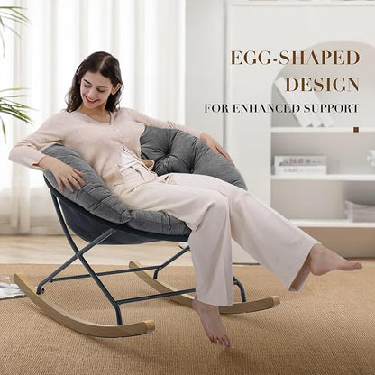 COLAMY Nursery Rocking Chair, Indoor Glider Rocker Living Room Chair with Comfy Cushions, Wood Base and Metal Legs for Bedroom, Office, Grey