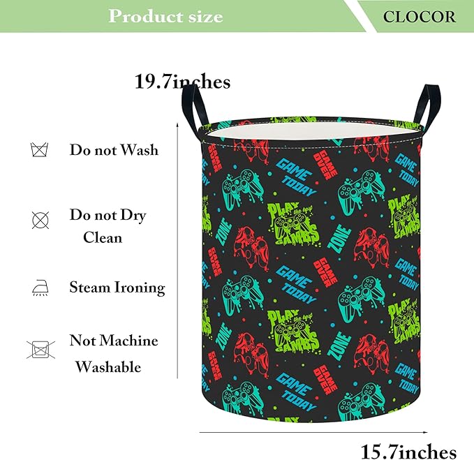CLOCOR Large Laundry Basket,Waterproof Nursery Hamper,Collapsible Fabric Storage Container,Room Decor,Gift Basket（Game On