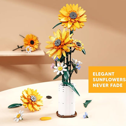 Sunflower Building Blocks Sets Flower Bouquet with Vase for Adults Teens, Flower Garden Building Toys for Girls Boys Home Decor - 821Pcs