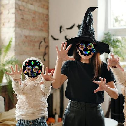 48pcs Halloween Scratch Mask, Skull Magic Scratch Paper Art Masks Set Funny Paper Art Craft Kit Halloween Party Favor Supplies for Kids
