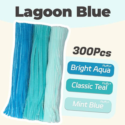 Lagoon Blue Pipe Cleaners Set, 300 Thick Chenille Stems for Crafts – Perfect for Animals, Flowers & Festive Decorations, 12" x 0.24"