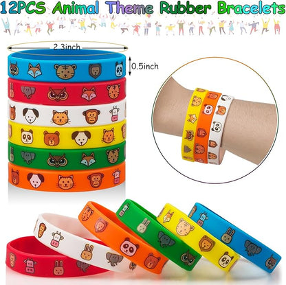 48 PCS Party Favors Slap Bracelets for Kids Animal Rubber Bracelets Silicone Wristbands for Birthday Party Supplies Classroom Prizes Christmas Easter Halloween Holiday Gifts