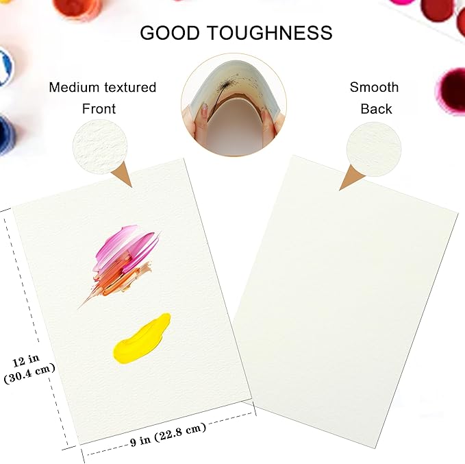 Silunkia 120 Sheets 100% Cotton Watercolor Paper 9 x 12 Inch, 140lb/300gsm Heavyweight Art Paper Cold Pressed Water Color Paper Thick Off White Paper for Kids Students Adults Artists Drawing