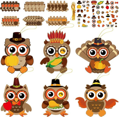 chiazllta 30Pcs Thanksgiving Craft Kits DIY Owl Craft for Kindergarten Kids, Thanksgiving Fall Art Craft Make Your Own Card Sticker Set for Home Class Game Activities Preschoolers
