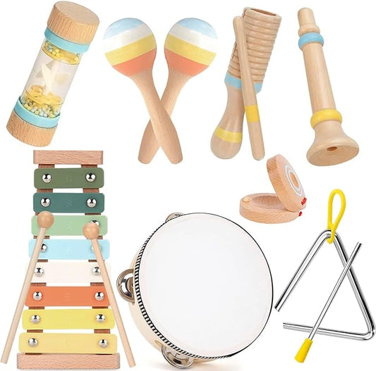 Baby Musical Instruments for Toddlers 1-3, 12PCS Montessori Musical Toy Set with Xylophone, Drum, Maracas...Perfect Toy Gift for 1-3 Year Old Boy Girl