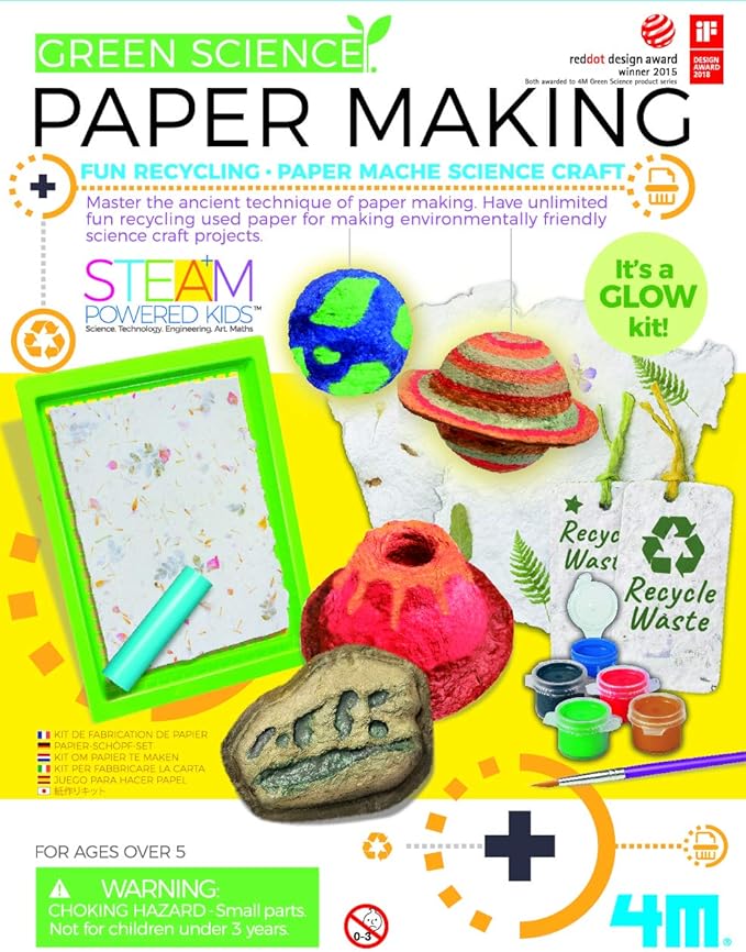 4M Green Science Paper Making Kit from STEAM Powered Kids, Have Recycling and Paper Mache Science Craft, It’s A Glow Kit! reddot Design Award Winner 2015, Ages 5+