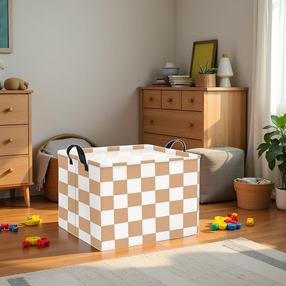HIYAGON Rectangular Baby Girl Basket Fabric Storage Basket Storage Bin Organizer Box Room Decor(Brown Checkered)
