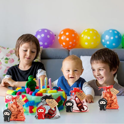 HyDren 109 Pcs Ninja Party Favors for 18 People Include Ninja Slingshot Sticky Stretch Ninja Toys Rubber Keychains Silicone Wristband Ninja Stickers Organza Bag Thank Tags for Birthday Party