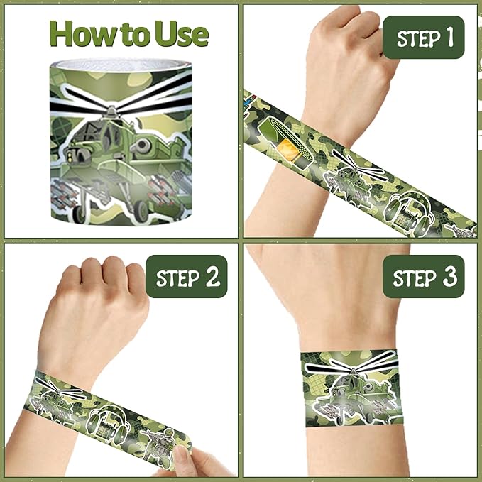 48 PCS Army Slap Bracelets Party Favors Military Camo Wristbands Bracelets Goodie Bag Fillers for Army Birthday Decorations Supplies for Class Reward Prizes Gift for Kids Party Favors Birthday Gifts