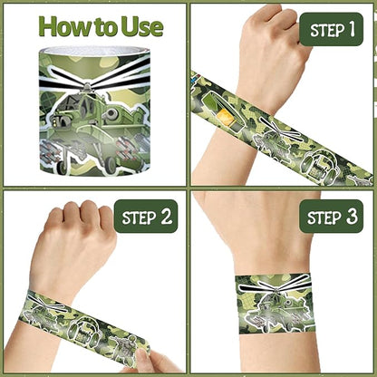 48 PCS Army Slap Bracelets Party Favors Military Camo Wristbands Bracelets Goodie Bag Fillers for Army Birthday Decorations Supplies for Class Reward Prizes Gift for Kids Party Favors Birthday Gifts
