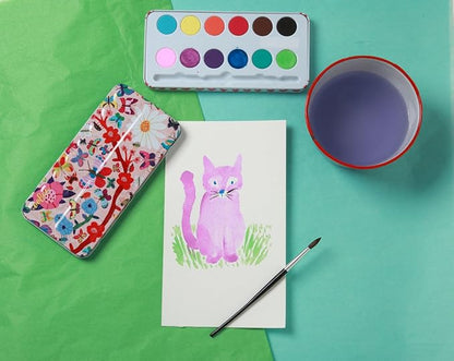 eeBoo: Butterflies Watercolor Paint Set, Easy to Close, Portable Tin Set, 12, Perfect for Watercolor Painting, Paint Brush Included