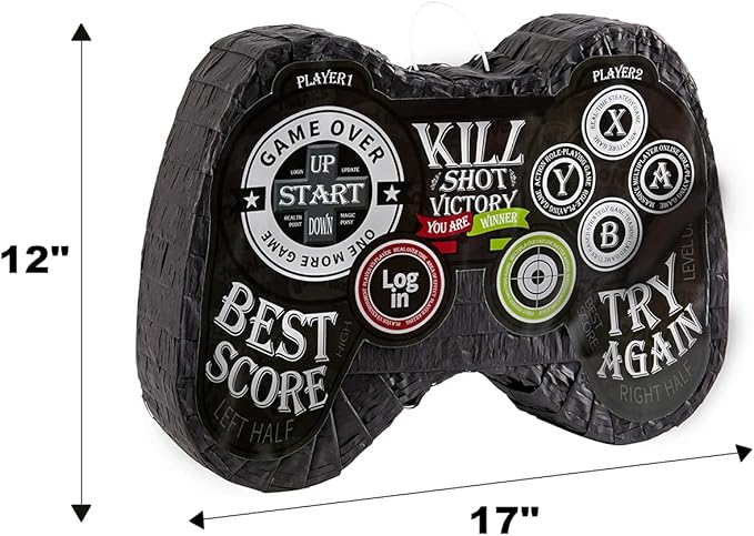 Video Game Pinata Set Video Game Party Favors Supplies for Boy Kids Gamer Party Game Controller Pinata with Straws Bracelets Stickers Keychain Confetti Tools for Party Decoration (Black)