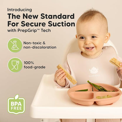 KeaBabies Suction Plates for Baby, Toddler - 3-Pack 100% Silicone Toddler Plates, Divided Baby Plates with Suction, Silicone Plates for Baby, Kids, BPA-Free, Microwave, Dishwasher Safe (Roseate)