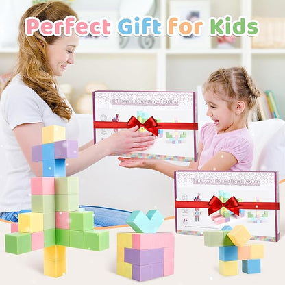 60pcs Magnetic Blocks - 1.38 inch Large Magnetic Building Blocks for Toddlers, Colorful Magnetic Cubes Preschool Educational Sensory Toys, Creative Learning Kids Blocks for Boys Girls Aged 3+