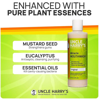 Uncle Harry's Natural Alkalizing Miracle Mouthwash | Adult & Kids Mouthwash for Bad Breath | pH Balanced Oral Care Mouth Wash & Mouth Rinse (8 fl oz)