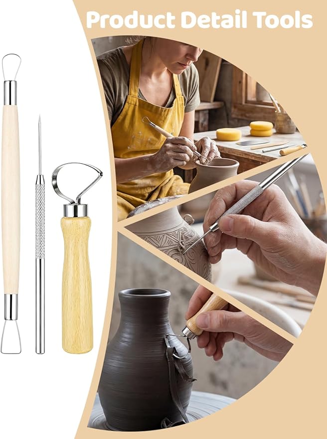 64Pcs Clay Sculpting Tools Kit, Ceramic Clay Ball Stylus Dot Painting Tools, Air Dry Clay Tools Set for Carving, Dotting, Embossing, Shaping, Molding, Pottery Crafts, Nail Art, Rhinestone, Rock