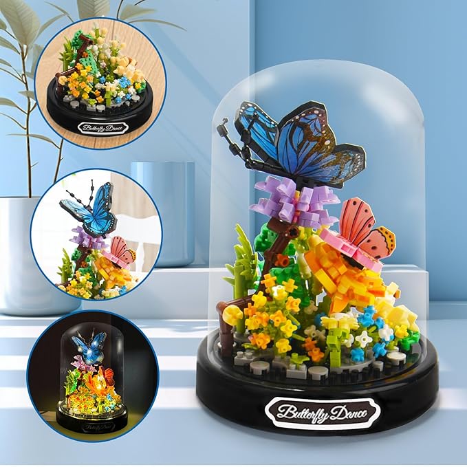 Topdear Flower Bouquet Building Set with LED String Light, Butterfly Flower Botanical Collection, 530 Pcs Mini Bricks Building Blocks Toy for Kids, Adults, Gift for Mother's Day, Christmas