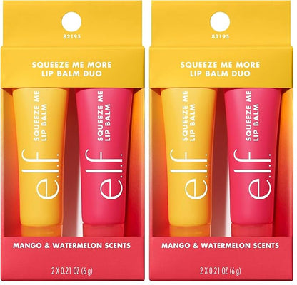 e.l.f. Squeeze Me More Lip Balm Duo, Moisturizing Balm For A Sheer Tint Of Color, Made With Hyaluronic Acid, Vegan & Cruelty-Free, Mango & Watermelon (Pack of 2)