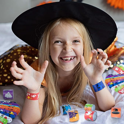60 Pcs Halloween Slap Bracelets for Kids Girls Boys, Halloween Party Favors Toys Bulk Pumpkin Bat Spider for Treats Non Candy Bag Stuffers/Party Supplies/Classroom Prizes/Exchanging Gifts/Christmas