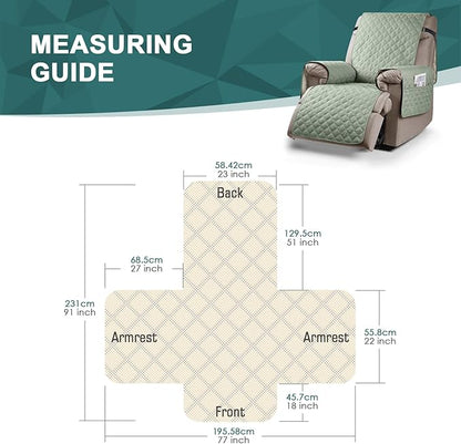 Ruaozz 100% Waterproof Recliner Chair Cover Non-Slip Reclining Cover for Recliner Chair Washable Chair Seat Cover with Elastic Straps for Kids, Dogs, Pets (Sage Green, 23'')