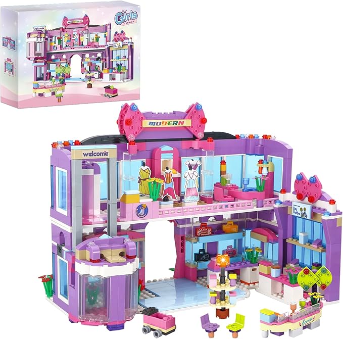 Dream Girls Friends Shopping Mall Building Set 810 Pcs Mall Building Blocks Toys with 7 Mini People Handbags Clothes Store Dessert Drink Bar Mall Playset Birthday Gift for Kids Girls Aged 8-12 and up