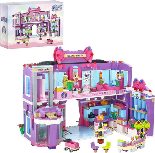 Dream Girls Friends Shopping Mall Building Set 810 Pcs Mall Building Blocks Toys with 7 Mini People Handbags Clothes Store Dessert Drink Bar Mall Playset Birthday Gift for Kids Girls Aged 8-12 and up