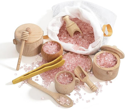 Hiceeden Set of 11 Wooden Sensory Bin Tools for Kids, Sensory Scoops and Tongs Toys with Bag, Waldorf Montessori Toys for Fine Motor Skill Learning