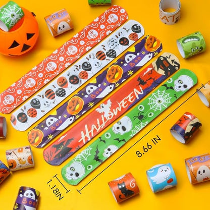 72 PCS Halloween Slap Bracelets Bulk for Kids Snap Bracelets - Bulk Halloween Party Favors for Kids, Halloween Wristbands Toys Prizes Treats for Kids Classroom Favors, Non-Candy Exchanging Gifts