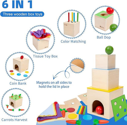Adena Montessori Play Kit for 16-18 Months Baby,6 in 1 Learning Educational Toys for Toddler,Include 7-in-1 Play Set,Farm Animal Puzzle,Stacking Pegboard and more,Christmas Birthday Gift for Boys Girl