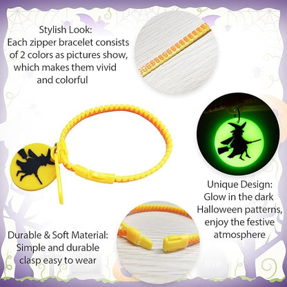 Kids Halloween Party Favors Zipper Bracelets, 28 Pack Glow in the Dark Halloween Zipper Wristbands for Kids Halloween Gifts, Halloween Giveaways, Halloween Goodie Bag Fillers, Kids Halloween Supplies