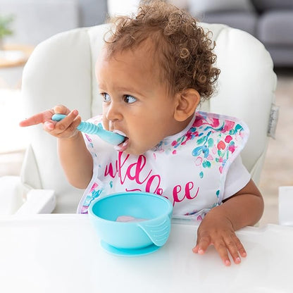 Bumkins Baby Bowl, Silicone Baby Feeding Set with Suction for Baby and Toddler, Includes Spoon and Lid, First Feeding Set, Essential for Baby Led Weaning for Babies 4 Months, Blue