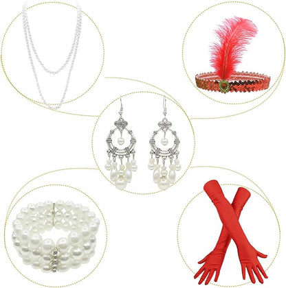 1920's Sequins Flapper Dress Children's Day Gift Party Halloween Costumes for Girls Accessories Set