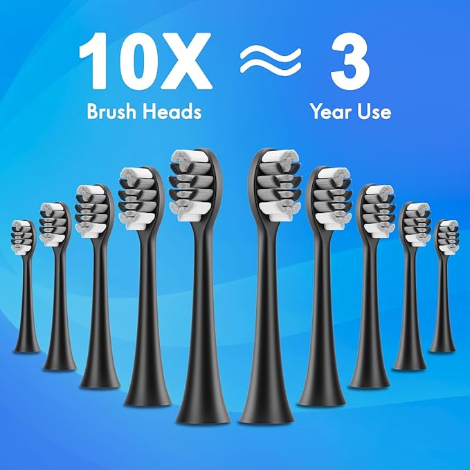 Sonic Electric Toothbrush for Adults and Kids, Comes with 10 Brush Heads & Travel Case, 5 Modes with 2 Minutes Built in Smart Timer, One Charge for 90 Days, 42,000 VPM Motor (Black)
