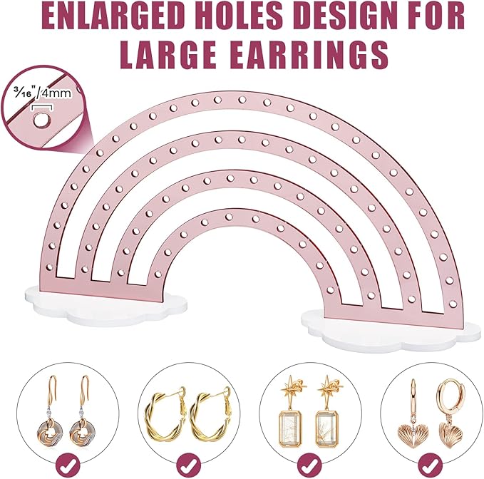 NiHome Mirror Finish Rose Gold Acrylic Earring Holder 74-Hole Rack for 37 Pairs - Versatile Storage Easy Assembly Cloud Shape Base Stylish Jewelry Organizer for Home Decor, Jewelry Display (1PC)