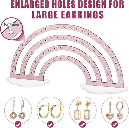 NiHome Mirror Finish Rose Gold Acrylic Earring Holder 74-Hole Rack for 37 Pairs - Versatile Storage Easy Assembly Cloud Shape Base Stylish Jewelry Organizer for Home Decor, Jewelry Display (1PC)