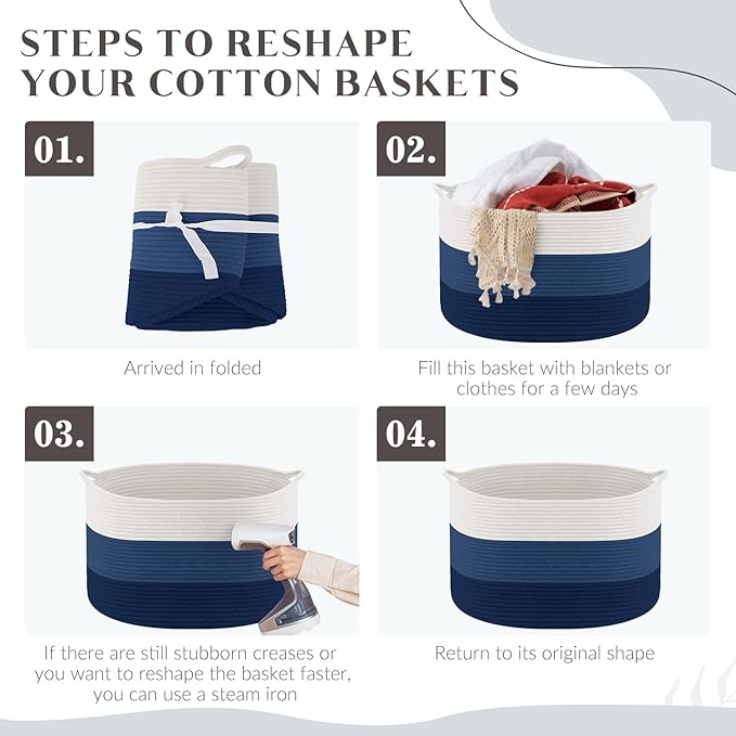 Maliton XXX Large Cotton Rope Blanket Basket, 22" x 22" x 14" Storage Baskets for Organizing, Kids Dog Toy Storage Box Organizer Bins, Blanket Holder for Living Room, Bedroom, Kids Room, Bathroom
