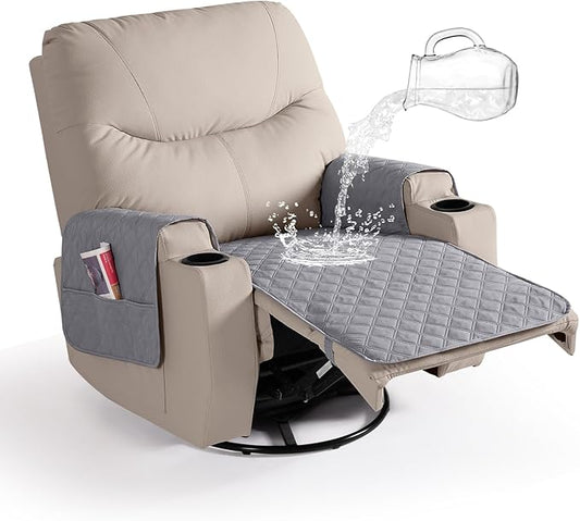 Ruaozz Waterproof Recliner Chair Covers Non Slip Chair Covers Recliner Seat Cover with Arms Washable Recliner Covers for Reclining Chair with Pocket, Covers for Recliner Chair (Light Grey, Small-22'')