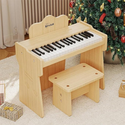 Kids Piano Keyboard, 37 Keys Wooden Digital Piano for Kids, Mini Baby Piano Toy, Music Educational Instrument Toy for 2+ Girls and Boys (Light Oak)