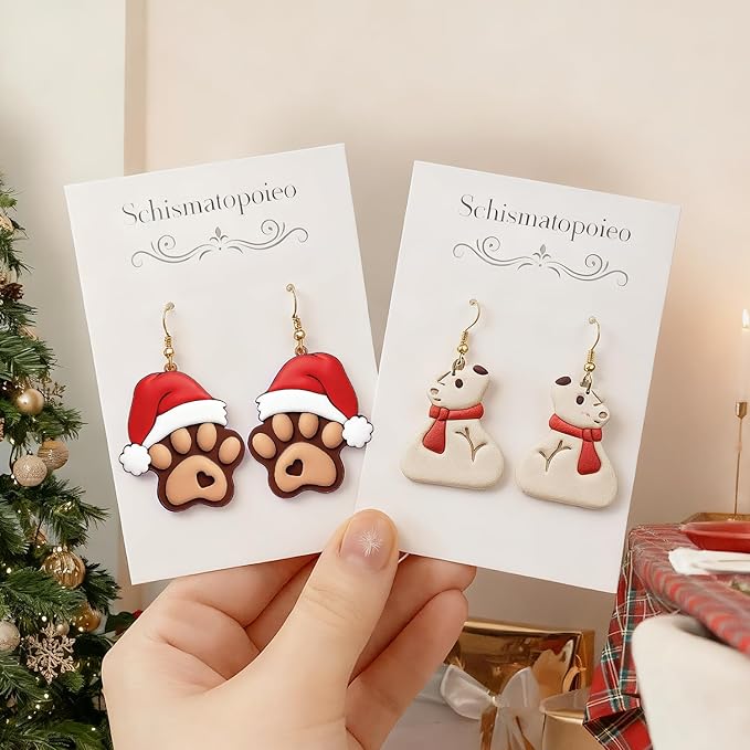 9 Pack Christmas Polymer Clay Cutters - Honey Jar/Bee/Bear/Dog Paw/Cow/Raccoon, Ideal Polymer Clay Molds & Polymer Clay Earring Cutters for Christmas Jewelry Making Easter Gifts