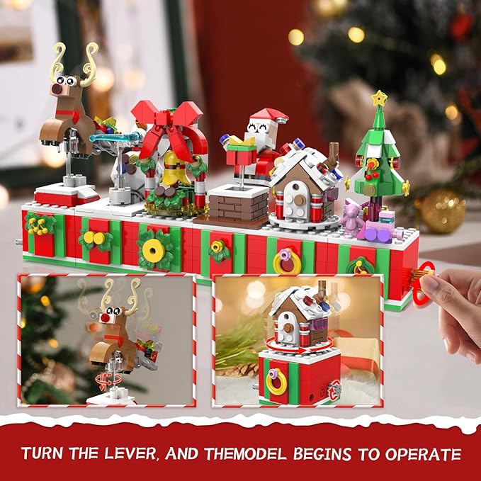 Christmas Building Blocks Set 6in1 Xmas Building Brick Toys 2024 Christmas Rotating Building Kits Santa/Reindeer/Christmas Tree Building Sets Gifts for Adults Teens Kids Girls Boys Ages 6+, 816PCS