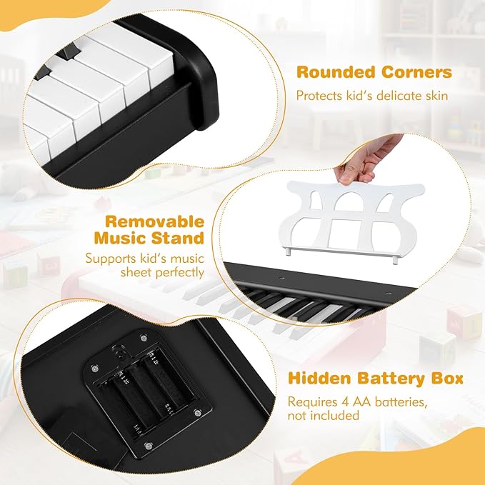 HONEY JOY Wooden Kids Keyboard Piano, 30 Keys Digital Electronic Piano for Kids, Early Learning Educational Musical Instrument, Baby Music Toy for 3+ Years Old Toddlers Boys Girls (Black)