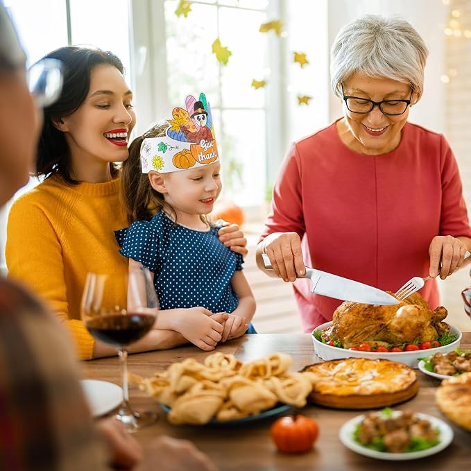 Color Your Own Turkey Crowns,24Pcs Thanksgiving Turkey Coloring Crowns Paper Turkey Hats Thanksgiving Crafts for Kids Family Classroom School and Holiday Craft Activity