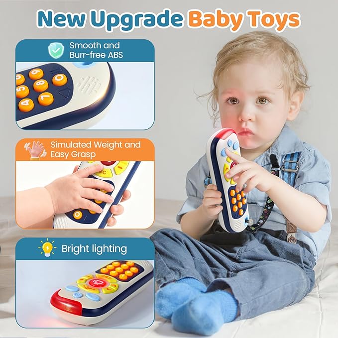 Orzbow Baby Remote Control Toy with Music, Realistic TV Remote Toy with Lights and Sounds, 3 Modes(Learning, Music, Game), Baby Sensory Toy for Toddler Infant Boy Girl Gift 1-3 Year Old, Black