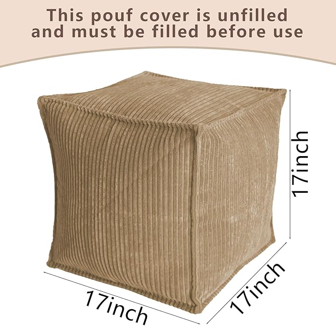 Louis Donné 17 Strip Unstuffed Pouf Ottoman Cover Square Space-Saving Organizer Footrest Cover Indoor & Outdoor Reading Room Kid Pets Girls Super Soft Cotton Fabric Yellow (Only Cover)