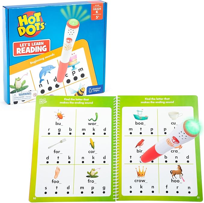 Educational Insights Hot Dots Let's Learn Kindergarten Reading - Learn Spelling & Reading Workbook with Interactive Pen, Ages 5+