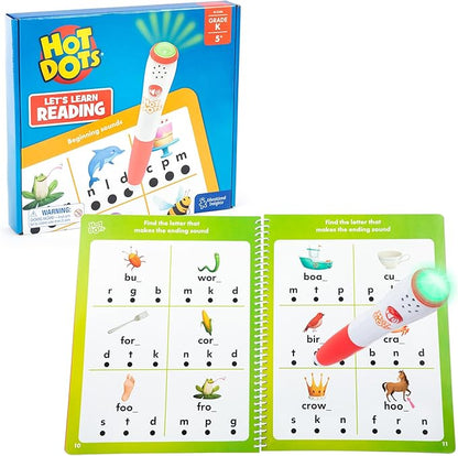 Educational Insights Hot Dots Let's Learn Kindergarten Reading - Learn Spelling & Reading Workbook with Interactive Pen, Ages 5+